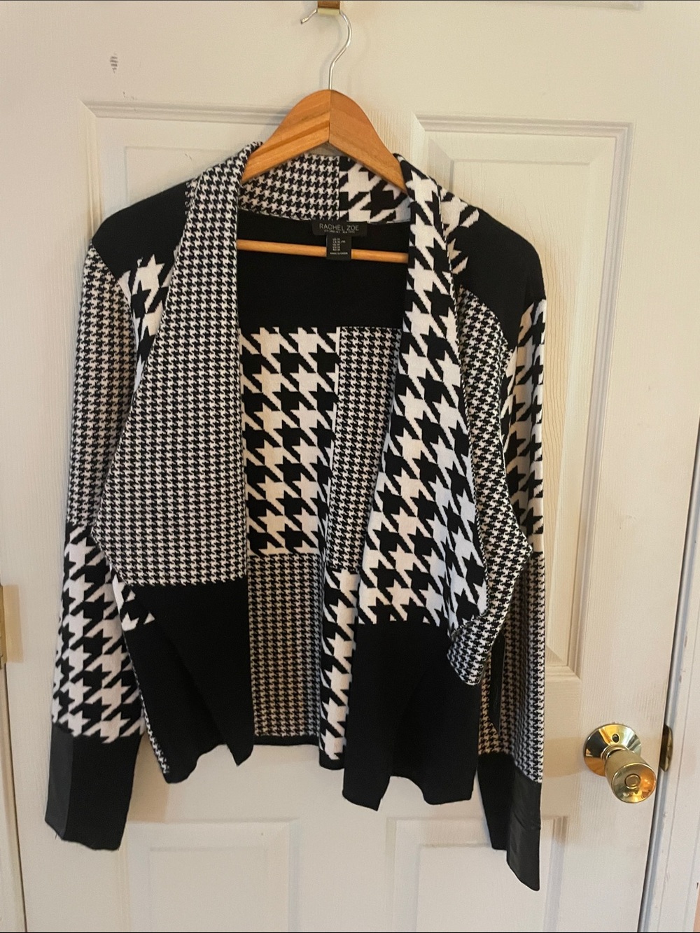 Rachel Zoe Black and White Houndstooth Open Front Cardigan